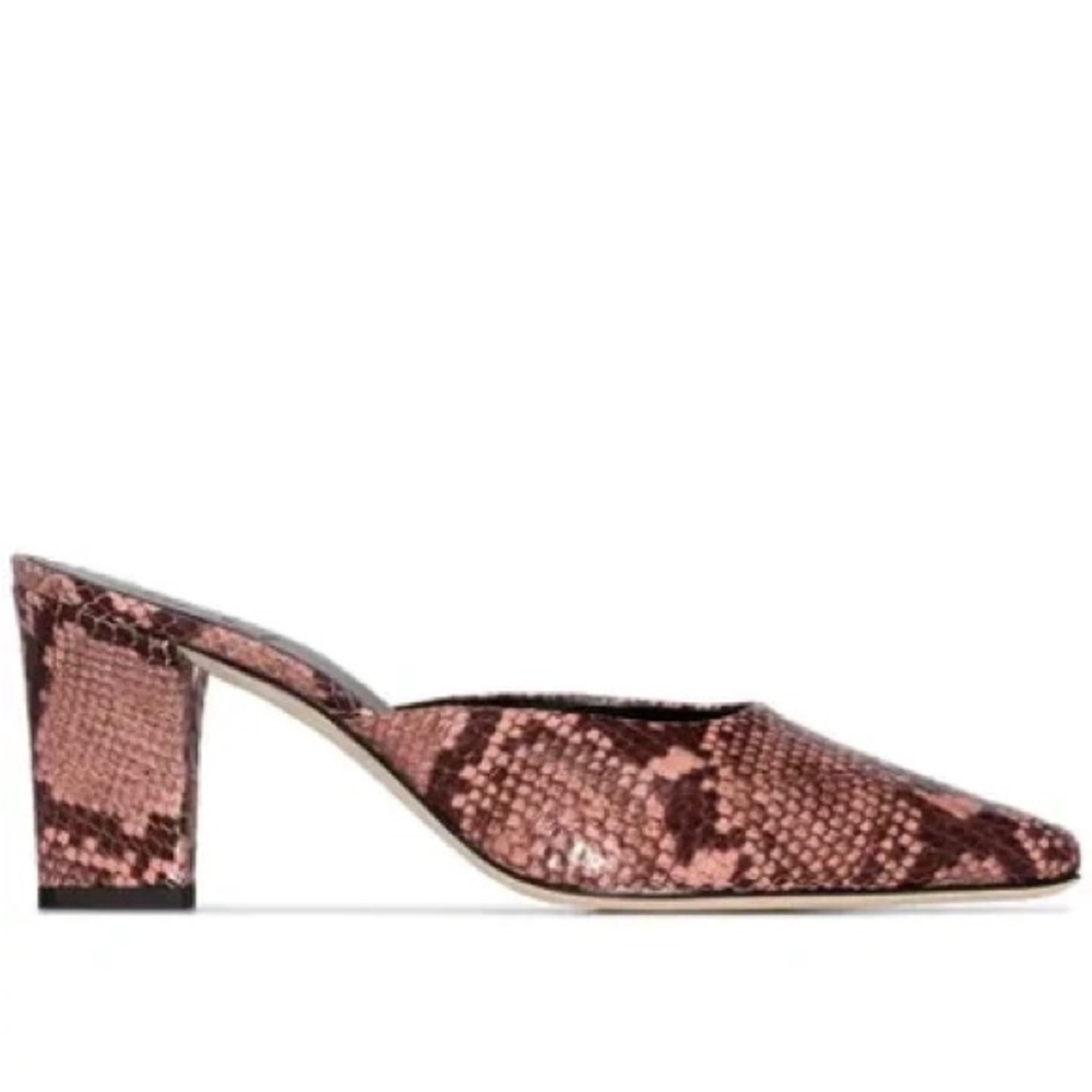 Aeyde Pink Snake-Print Leather Mule Sandals